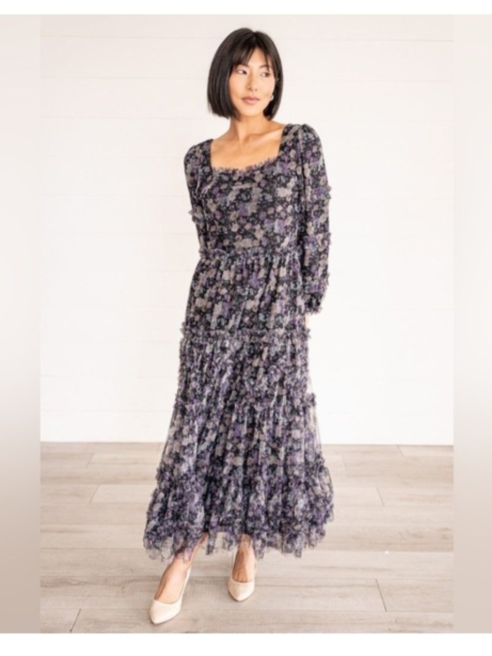 Floral Tiered Maxi Dress Ivy City Co Catherine Medium Dark Floral EUC